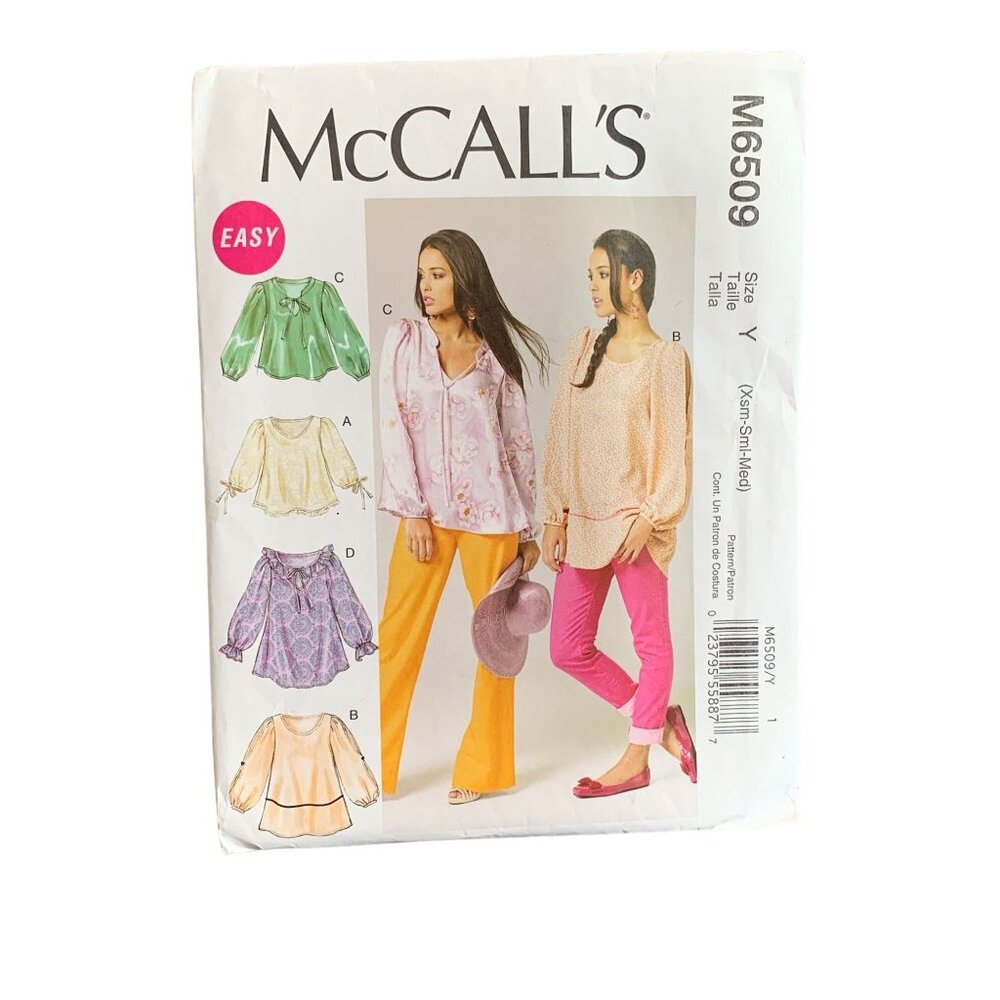 McCalls M6509 Womens Blouse Sewing Pattern - Size XS-S-Med uncut